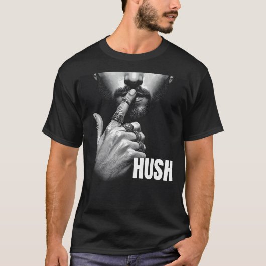 Modern Man Shushing Gesture HUSH Graphic Tシャツ (正面)
