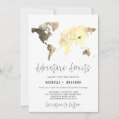 Modern Map of the World Blue Wedding Trip サンキューカード (正面)