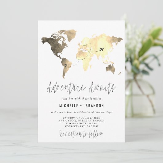 Modern Map of the World Blue Wedding Trip サンキューカード (スタンド正面)