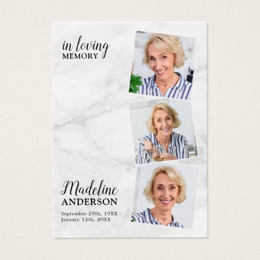 Modern Marble 3 Photo Memorial Funeral Prayer Card (正面)