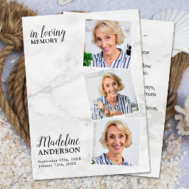 Modern Marble 3 Photo Memorial Funeral Prayer Card