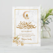Modern Marble Eid Mubarak Card Gold Crescent  シーズンカード (スタンド正面)