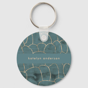 Modern Marble Gold Gemstone Teal Interior Designer キーホルダー