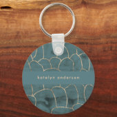 Modern Marble Gold Gemstone Teal Interior Designer キーホルダー (正面)