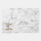 Modern Marble Gold Girly Script Monogram キッチンタオル (横)
