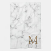Modern Marble Gold Girly Script Monogram キッチンタオル (縦)