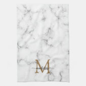 Modern Marble Gold Girly Script Monogram キッチンタオル (縦)