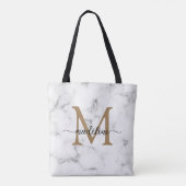 Modern Marble Gold Girly Script Monogram トートバッグ (裏面)