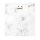 Modern Marble Gold Girly Script Monogram ノートパッド (正面)