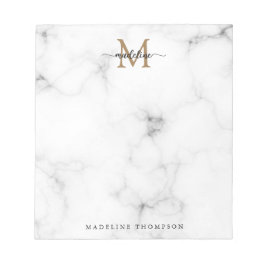Modern Marble Gold Girly Script Monogram ノートパッド