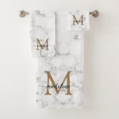 Modern Marble Gold Girly Script Monogram バスタオルセット (インサイチュ)