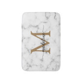 Modern Marble Gold Girly Script Monogram バスマット (正面縦)