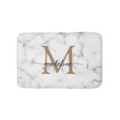 Modern Marble Gold Girly Script Monogram バスマット (正面)