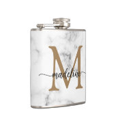 Modern Marble Gold Girly Script Monogram フラスク (右)