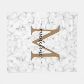 Modern Marble Gold Girly Script Monogram フリースブランケット (正面(横))