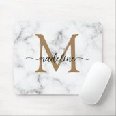 Modern Marble Gold Girly Script Monogram マウスパッド (マウス)