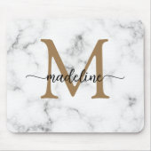 Modern Marble Gold Girly Script Monogram マウスパッド (正面)