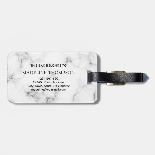 Modern Marble Gold Girly Script Monogram ラゲッジタグ (裏面横)