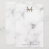 Modern Marble Gold Girly Script Monogram 便箋 (正面/裏面)
