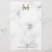 Modern Marble Gold Girly Script Monogram 便箋 (正面)
