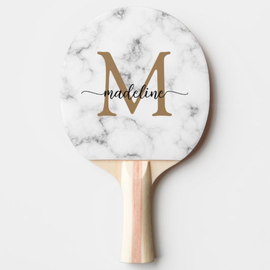 Modern Marble Gold Girly Script Monogram 卓球ラケット (正面)