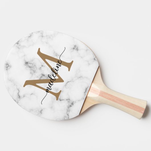 Modern Marble Gold Girly Script Monogram 卓球ラケット (横)