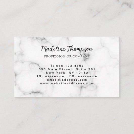 Modern Marble Gold Girly Script Monogram 名刺 (裏面)