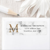 Modern Marble Gold Girly Script Monogram Address ラベル (インサイチュ)