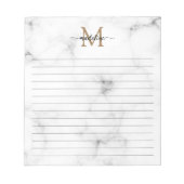 Modern Marble Gold Girly Script Monogram Lined ノートパッド (正面)