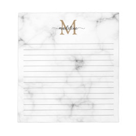 Modern Marble Gold Girly Script Monogram Lined ノートパッド
