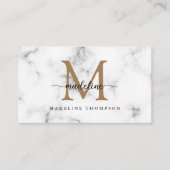 Modern Marble Gold Girly Script Monogram QR Code 名刺 (正面)