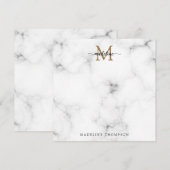 Modern Marble Gold Girly Script Monogram Square ノートカード (正面/裏面)