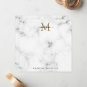 Modern Marble Gold Girly Script Monogram Square ノートカード (正面/裏面インサイチュ)