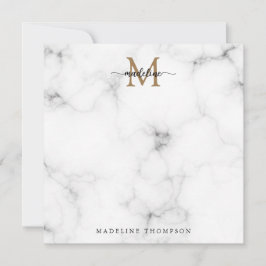 Modern Marble Gold Girly Script Monogram Square ノートカード