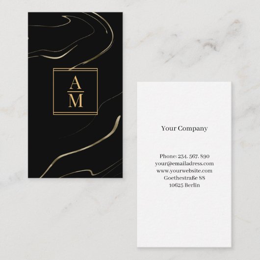 Modern Marble Monogram Business Card 名刺 (正面/裏面)