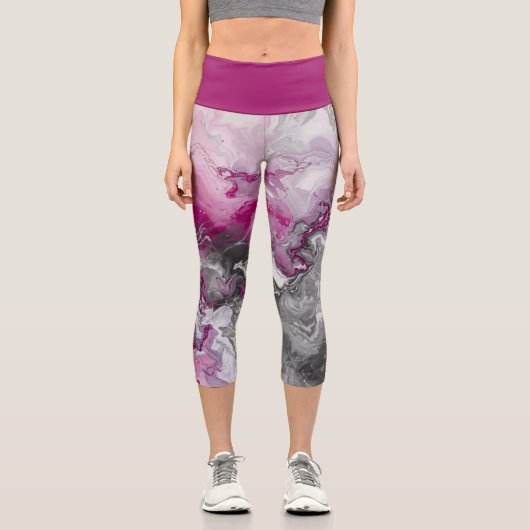 Modern Marble Pink and Grey Abstract  カプリレギンス (正面)