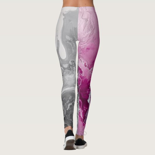 Modern Marble Pink and Grey Abstract Leggings レギンス (裏面)