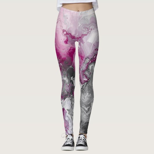 Modern Marble Pink and Grey Abstract Leggings レギンス (正面)