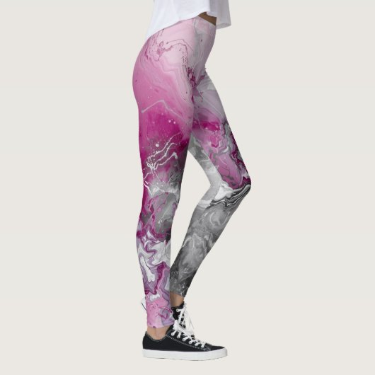 Modern Marble Pink and Grey Abstract Leggings レギンス (右)
