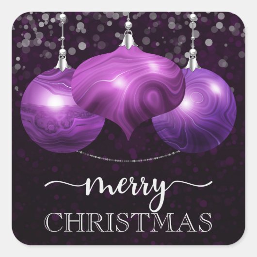 Modern Marble Purple Christmas Ornament スクエアシール (正面)