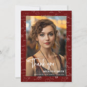 Modern Maroon Math Script Photo Graduation サンキューカード (正面)