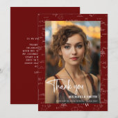 Modern Maroon Math Script Photo Graduation  サンキューカード (正面/裏面)