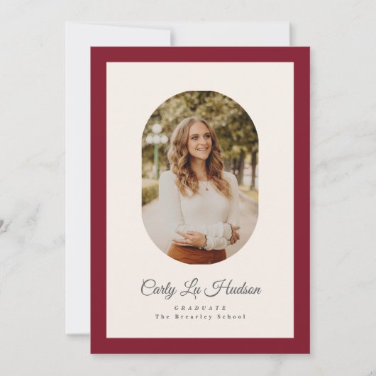 Modern Maroon Oval High School Photo Graduate 案内状 (正面)