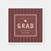 Modern Maroon Red Sporty Stripes Graduation Party スタンダードカクテルナプキン (正面)