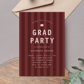 Modern Maroon Sporty Stripes Graduation Party 招待状