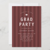 Modern Maroon Sporty Stripes Graduation Party 招待状 (正面)
