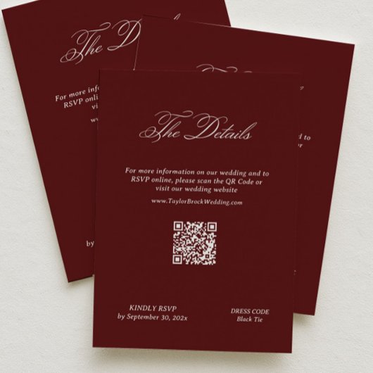Modern Maroon Wedding Details Qr Code エンクロージャーカード
