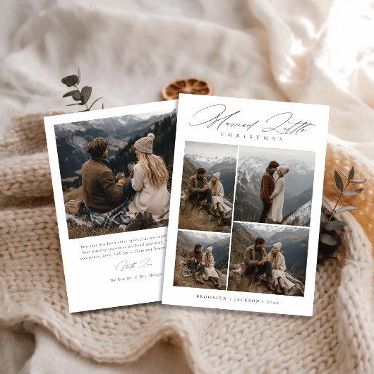 Modern Married Little Christmas Newlywed Photo シーズンカード