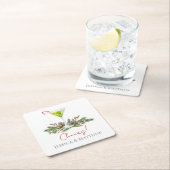 Modern Martini and Mistletoe Candy Cane Cocktail スクエアペーパーコースター (インサイチュ)