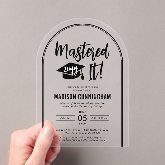 Modern Mastered It Master's Degree Graduation  アクリル招待状 (インサイチュ (ポータブル))